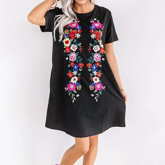 Umgee Black Floral Embroidered Mini Dress - Picture 3 of 5